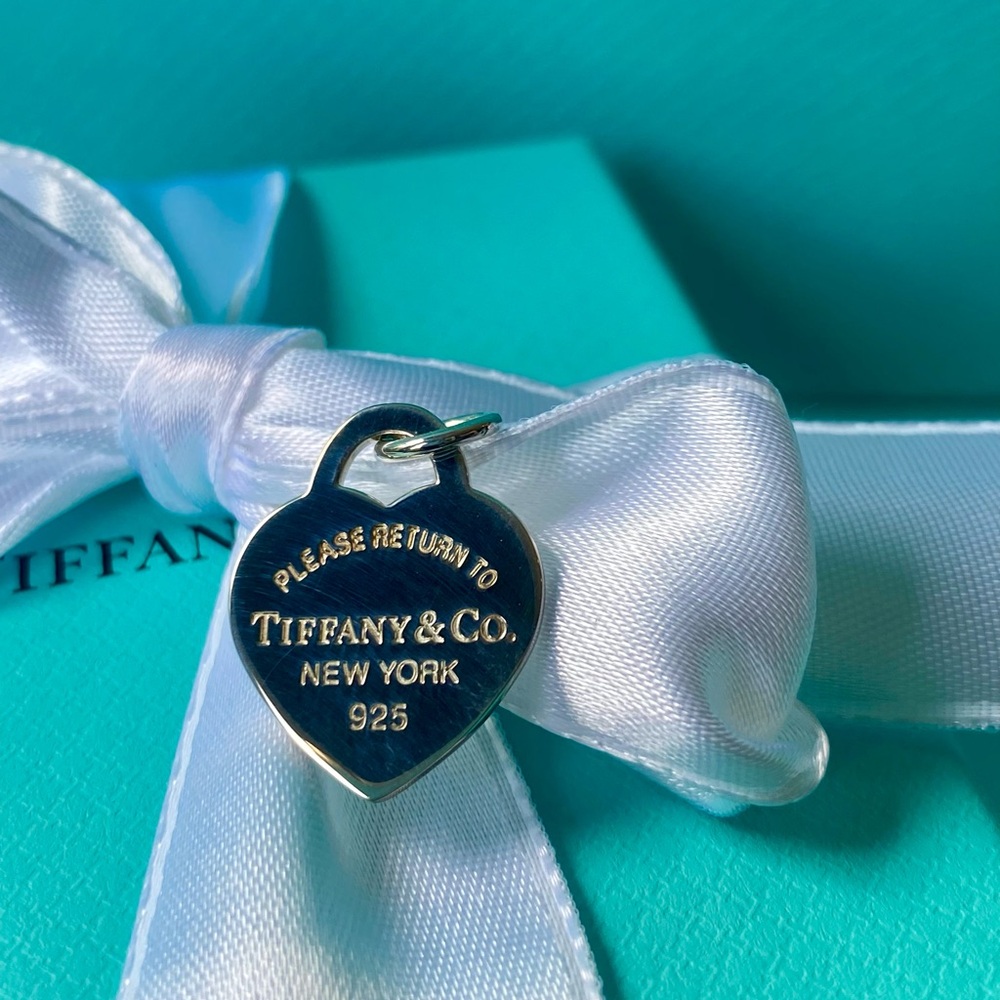 Tiffany & Co. Silver Heart Tag Charm on Blue Box